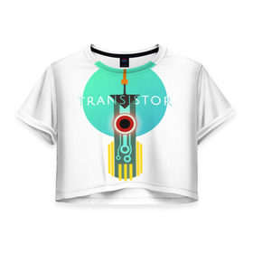 Женская футболка 3D укороченная с принтом Транзистор | Меч , 100% полиэстер | круглая горловина, длина футболки до линии талии, рукава с отворотами | red | transistor | меч. лого | транзистор