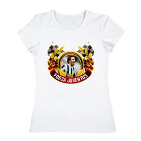 Женская футболка хлопок с принтом Forza Juventus , 100% хлопок | прямой крой, круглый вырез горловины, длина до линии бедер, слегка спущенное плечо | forza | juventus | футбол