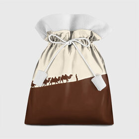 Подарочный 3D мешок с принтом Пустыня , 100% полиэстер | Размер: 29*39 см | верблюды | коричневый