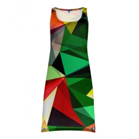 Платье-майка 3D с принтом Полигоны , 100% полиэстер | полуприлегающий силуэт, широкие бретели, круглый вырез горловины, удлиненный подол сзади. | геометрия | разноцветный | треугольники | яркий