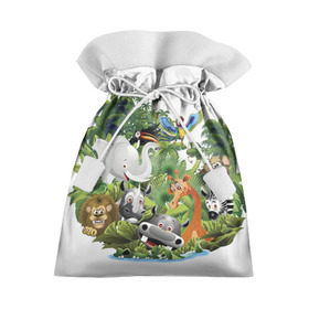 Подарочный 3D мешок с принтом Веселые джунгли , 100% полиэстер | Размер: 29*39 см | животные | зоо | новинки | пальма | парк | яркие