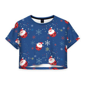 Женская футболка 3D укороченная с принтом Новый год от new.art.fox , 100% полиэстер | круглая горловина, длина футболки до линии талии, рукава с отворотами | праздник | снег | снежинки