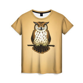 Женская футболка 3D с принтом Сова , 100% полиэфир ( синтетическое хлопкоподобное полотно) | прямой крой, круглый вырез горловины, длина до линии бедер | клюв | когти | пернатые | перья | природа | птица | сова