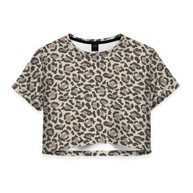 Женская футболка 3D укороченная с принтом Шкура леопарда 3 , 100% полиэстер | круглая горловина, длина футболки до линии талии, рукава с отворотами | африка | дикие | животные | леопард