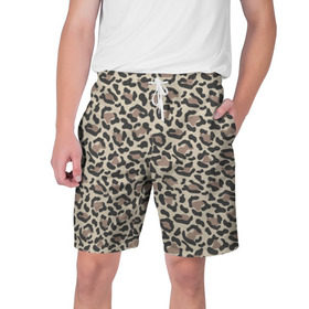 Мужские шорты 3D с принтом Шкура леопарда 3 ,  полиэстер 100% | прямой крой, два кармана без застежек по бокам. Мягкая трикотажная резинка на поясе, внутри которой широкие завязки. Длина чуть выше колен | Тематика изображения на принте: африка | дикие | животные | леопард