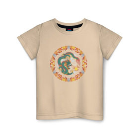 Детская футболка хлопок с принтом Китайский дракон , 100% хлопок | круглый вырез горловины, полуприлегающий силуэт, длина до линии бедер | восток | дракон | животные | тату | трайбл | фентези