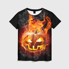 Женская футболка 3D с принтом Огненная стихия хэллоуин , 100% полиэфир ( синтетическое хлопкоподобное полотно) | прямой крой, круглый вырез горловины, длина до линии бедер | fire | luxury | premium | vip | vppdgryphon | огненная стихия | огонь | пожар | премиум | хэллоуин | эксклюзив
