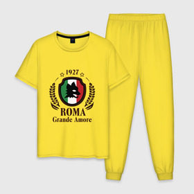 Мужская пижама хлопок с принтом AS Roma , 100% хлопок | брюки и футболка прямого кроя, без карманов, на брюках мягкая резинка на поясе и по низу штанин
 | roma | фк «рома» grand amore