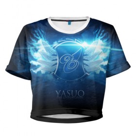 Женская футболка 3D укороченная с принтом Ясуо , 100% полиэстер | круглая горловина, длина футболки до линии талии, рукава с отворотами | league of legends | yasuo | ясуо