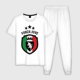 Мужская пижама хлопок с принтом Forza Juventus , 100% хлопок | брюки и футболка прямого кроя, без карманов, на брюках мягкая резинка на поясе и по низу штанин
 | forza | juventus | футбол