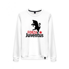 Женский свитшот хлопок с принтом Forza Juventus , 100% хлопок | прямой крой, круглый вырез, на манжетах и по низу широкая трикотажная резинка  | juventus | ювентус