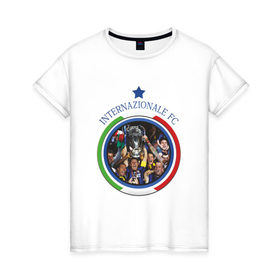 Женская футболка хлопок с принтом Internazionale , 100% хлопок | прямой крой, круглый вырез горловины, длина до линии бедер, слегка спущенное плечо | 