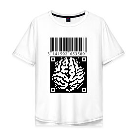 Мужская футболка хлопок Oversize с принтом QR brain code , 100% хлопок | свободный крой, круглый ворот, “спинка” длиннее передней части | code | qr | математика | пи | штрихкод