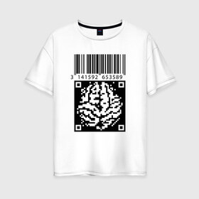 Женская футболка хлопок Oversize с принтом QR brain code , 100% хлопок | свободный крой, круглый ворот, спущенный рукав, длина до линии бедер
 | code | qr | математика | пи | штрихкод