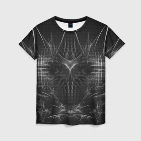 Женская футболка 3D с принтом Узор на черном , 100% полиэфир ( синтетическое хлопкоподобное полотно) | прямой крой, круглый вырез горловины, длина до линии бедер | абстракция | линии | объем | стиль | узор | цвет | черный