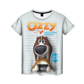 Женская футболка 3D с принтом Ozzy , 100% полиэфир ( синтетическое хлопкоподобное полотно) | прямой крой, круглый вырез горловины, длина до линии бедер | dog | fast furry | бигль | большой собачий побег | мартин | мультфильм | оззи | побег | свободу разношерстным | собака