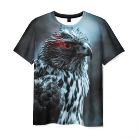 Мужская футболка 3D с принтом Ночной орёл , 100% полиэфир | прямой крой, круглый вырез горловины, длина до линии бедер | глаз | крылья | орёл | пернатые | перья | природа | птица