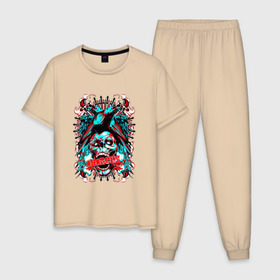 Мужская пижама хлопок с принтом Анархия , 100% хлопок | брюки и футболка прямого кроя, без карманов, на брюках мягкая резинка на поясе и по низу штанин
 | anarchy | skull | ворон