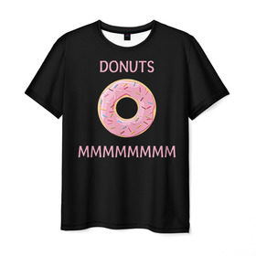 Мужская футболка 3D с принтом Donuts , 100% полиэфир | прямой крой, круглый вырез горловины, длина до линии бедер | Тематика изображения на принте: simpsons