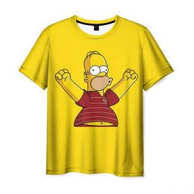 Мужская футболка 3D с принтом Гомер-болельщик , 100% полиэфир | прямой крой, круглый вырез горловины, длина до линии бедер | simpsons