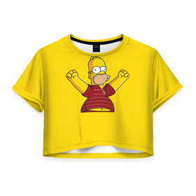 Женская футболка 3D укороченная с принтом Гомер-болельщик , 100% полиэстер | круглая горловина, длина футболки до линии талии, рукава с отворотами | simpsons