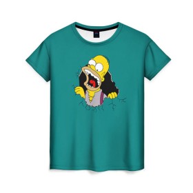 Женская футболка 3D с принтом Alien-Homer , 100% полиэфир ( синтетическое хлопкоподобное полотно) | прямой крой, круглый вырез горловины, длина до линии бедер | simpsons
