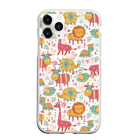 Чехол для iPhone 11 Pro матовый с принтом Детские рисунки , Силикон |  | дети | животные | жираф | лев | птица | рисунок | слон | фауна | черепаха