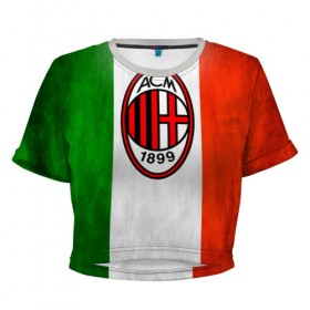 Женская футболка 3D укороченная с принтом Milan2 , 100% полиэстер | круглая горловина, длина футболки до линии талии, рукава с отворотами | football | milan | seria a | милан | россонери | серия а | футбол | чемпионат италии
