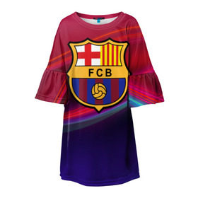 Детское платье 3D с принтом ФК Барселона , 100% полиэстер | прямой силуэт, чуть расширенный к низу. Круглая горловина, на рукавах — воланы | Тематика изображения на принте: барселона | болельщик | испания | каталония | футбол | футболист