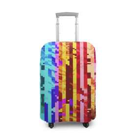Чехол для чемодана 3D с принтом Пиксилизация , 86% полиэфир, 14% спандекс | двустороннее нанесение принта, прорези для ручек и колес | полосы | разноцветный | яркий