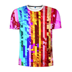 Мужская футболка 3D спортивная с принтом Пиксилизация , 100% полиэстер с улучшенными характеристиками | приталенный силуэт, круглая горловина, широкие плечи, сужается к линии бедра | полосы | разноцветный | яркий