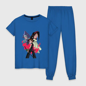 Женская пижама хлопок с принтом Shaman King , 100% хлопок | брюки и футболка прямого кроя, без карманов, на брюках мягкая резинка на поясе и по низу штанин | shaman king