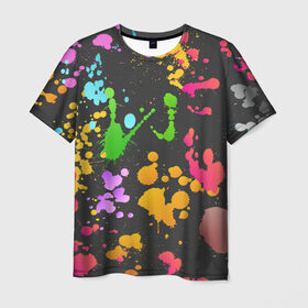 Мужская футболка 3D с принтом Игра красок , 100% полиэфир | прямой крой, круглый вырез горловины, длина до линии бедер | кляксы | пятна | разноцветный | яркий