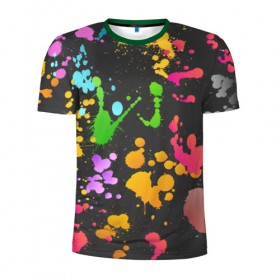 Мужская футболка 3D спортивная с принтом Игра красок , 100% полиэстер с улучшенными характеристиками | приталенный силуэт, круглая горловина, широкие плечи, сужается к линии бедра | кляксы | пятна | разноцветный | яркий