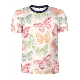 Мужская футболка 3D спортивная с принтом Узор из бабочек , 100% полиэстер с улучшенными характеристиками | приталенный силуэт, круглая горловина, широкие плечи, сужается к линии бедра | акварель | бабочка | весна | мозаика | насекомые | рисунок | трайбл | узор | этно