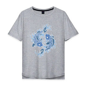 Мужская футболка хлопок Oversize с принтом Японские карпы Кои , 100% хлопок | свободный крой, круглый ворот, “спинка” длиннее передней части | Тематика изображения на принте: вода | зодиак | карп | кои | рыба | япония