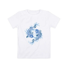 Детская футболка хлопок с принтом Японские карпы Кои , 100% хлопок | круглый вырез горловины, полуприлегающий силуэт, длина до линии бедер | вода | зодиак | карп | кои | рыба | япония