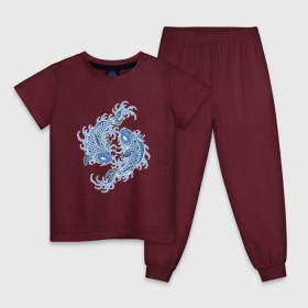 Детская пижама хлопок с принтом Японские карпы Кои , 100% хлопок |  брюки и футболка прямого кроя, без карманов, на брюках мягкая резинка на поясе и по низу штанин
 | вода | зодиак | карп | кои | рыба | япония