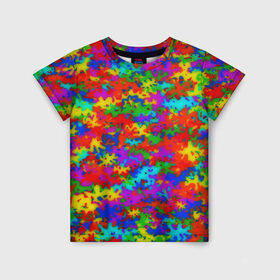 Детская футболка 3D с принтом Радужный камуфляж , 100% гипоаллергенный полиэфир | прямой крой, круглый вырез горловины, длина до линии бедер, чуть спущенное плечо, ткань немного тянется | dye | tie | tie dye | краска | милитари | радуга | тай дай | текстура | цвет