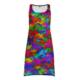 Платье-майка 3D с принтом Радужный камуфляж , 100% полиэстер | полуприлегающий силуэт, широкие бретели, круглый вырез горловины, удлиненный подол сзади. | dye | tie | tie dye | краска | милитари | радуга | тай дай | текстура | цвет