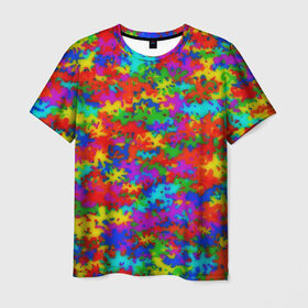 Мужская футболка 3D с принтом Радужный камуфляж , 100% полиэфир | прямой крой, круглый вырез горловины, длина до линии бедер | dye | tie | tie dye | краска | милитари | радуга | тай дай | текстура | цвет