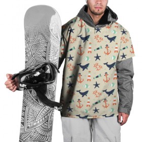 Накидка на куртку 3D с принтом Морской узор , 100% полиэстер |  | буй | вода | звезда | кит | коралл | маяк | мозаика | море | океан | песок | ракушка | узор | якорь