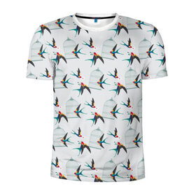 Мужская футболка 3D спортивная с принтом Ласточки , 100% полиэстер с улучшенными характеристиками | приталенный силуэт, круглая горловина, широкие плечи, сужается к линии бедра | весна | клетка | ласточка | мозаика | письмо | птица | узор