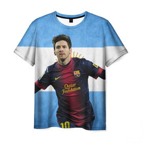 Мужская футболка 3D с принтом Messi from Argentina , 100% полиэфир | прямой крой, круглый вырез горловины, длина до линии бедер | аргентина | барселона | месси | футбол