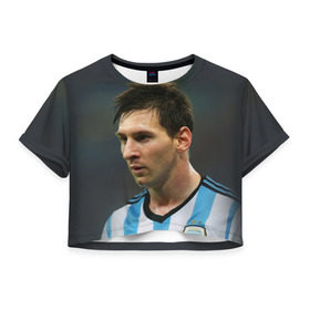 Женская футболка 3D укороченная с принтом Leo Messi , 100% полиэстер | круглая горловина, длина футболки до линии талии, рукава с отворотами | fc barcelona | football | lionel messi | messi | аргентина | барса | лео месси | фк барселона | футбол