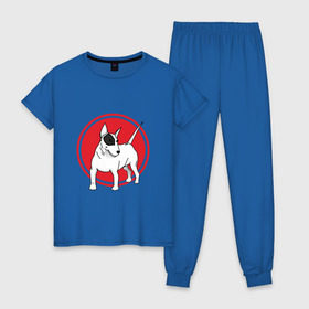 Женская пижама хлопок с принтом Бультерьер , 100% хлопок | брюки и футболка прямого кроя, без карманов, на брюках мягкая резинка на поясе и по низу штанин | бультерьер | собака