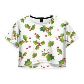 Женская футболка 3D укороченная с принтом Новый год от new.art.fox , 100% полиэстер | круглая горловина, длина футболки до линии талии, рукава с отворотами | белый | новогодний | омела | паттерн | рождество
