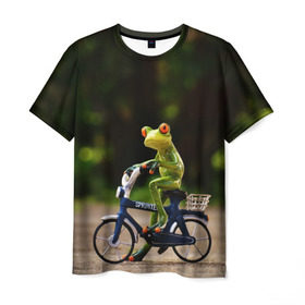 Мужская футболка 3D с принтом Лягушка , 100% полиэфир | прямой крой, круглый вырез горловины, длина до линии бедер | велосипед | жаба | животные | лягушка | мини | фигурка