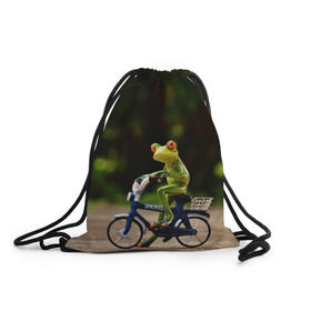 Рюкзак-мешок 3D с принтом Лягушка , 100% полиэстер | плотность ткани — 200 г/м2, размер — 35 х 45 см; лямки — толстые шнурки, застежка на шнуровке, без карманов и подкладки | велосипед | жаба | животные | лягушка | мини | фигурка