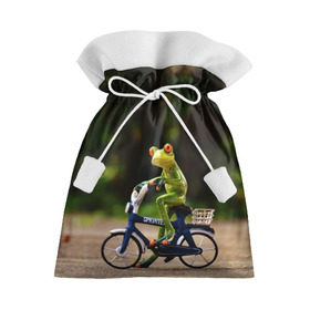 Подарочный 3D мешок с принтом Лягушка , 100% полиэстер | Размер: 29*39 см | Тематика изображения на принте: велосипед | жаба | животные | лягушка | мини | фигурка